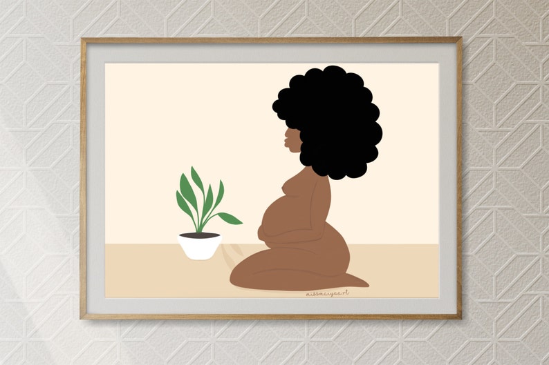 African American Art Print Pregnancy Nude Art Black Girl Nude Art Afro