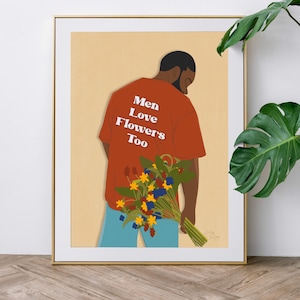 Plant Daddy Art | Plant Dad Art | Plant Print Wall Art | Plant Lover Art | Black Man Art Print | African American Man Wall Art Floral Print