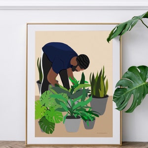 Black Man Art Print | African American Man Wall Art Print | Black Man Wall Art | Plant Print Wall Art | Gifts for Men