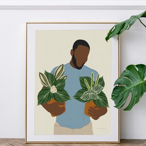 Black Man Art Print African American Man Wall Art Print Black Man Wall Art Plant Print Wall Art Gifts for Men image 2