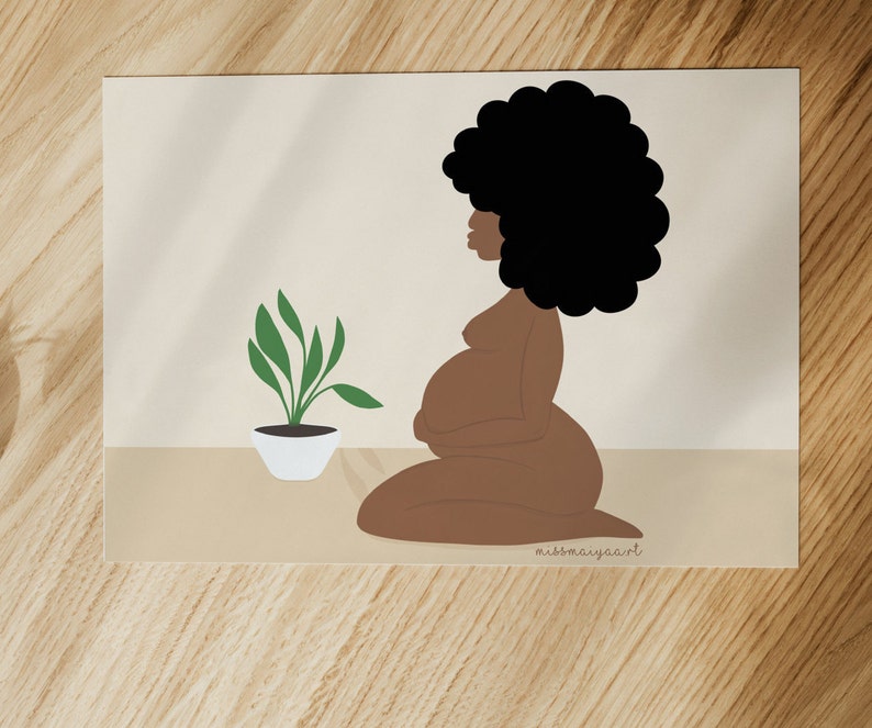 African American Art Print Pregnancy Nude Art Black Girl Nude Art Afro