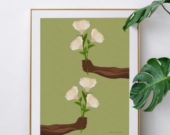 Floral Drawing Art Print | Plant Lover Flower Lover Art | Botanical Wall Art | Floral Plant Print Poster | Gifts for Men