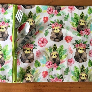 Cotton Lunch Placemat - Happy Sloths