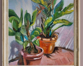 Succulent Oil Painting Impasto Houseplant Still Life Small Green Plant Art Textured Botanical Wall Decor Gift for Plant Lover by TatianKoArt