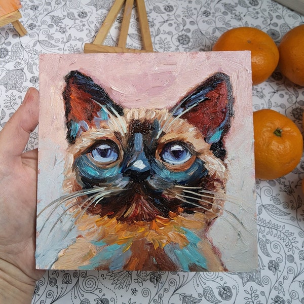 Cat Painting Original Art Impasto Oil Painting Pet Portrait Animal Painting Small oil painting 6x6 Unique Pet Gift TatianKoArt