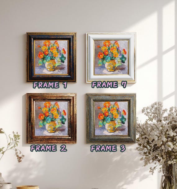 Orange Flower Oil Painting, Small Floral Wall Art, Original