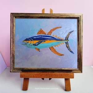 Tuna painting Fish Original art 8x8 kitchen wall art Sardines Oil Painting Food artwork Seafood still life TatianKoArt