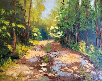 Forest Path Oil Painting Textured Landscape Art | Original Impasto Artwork by TatianKoAr