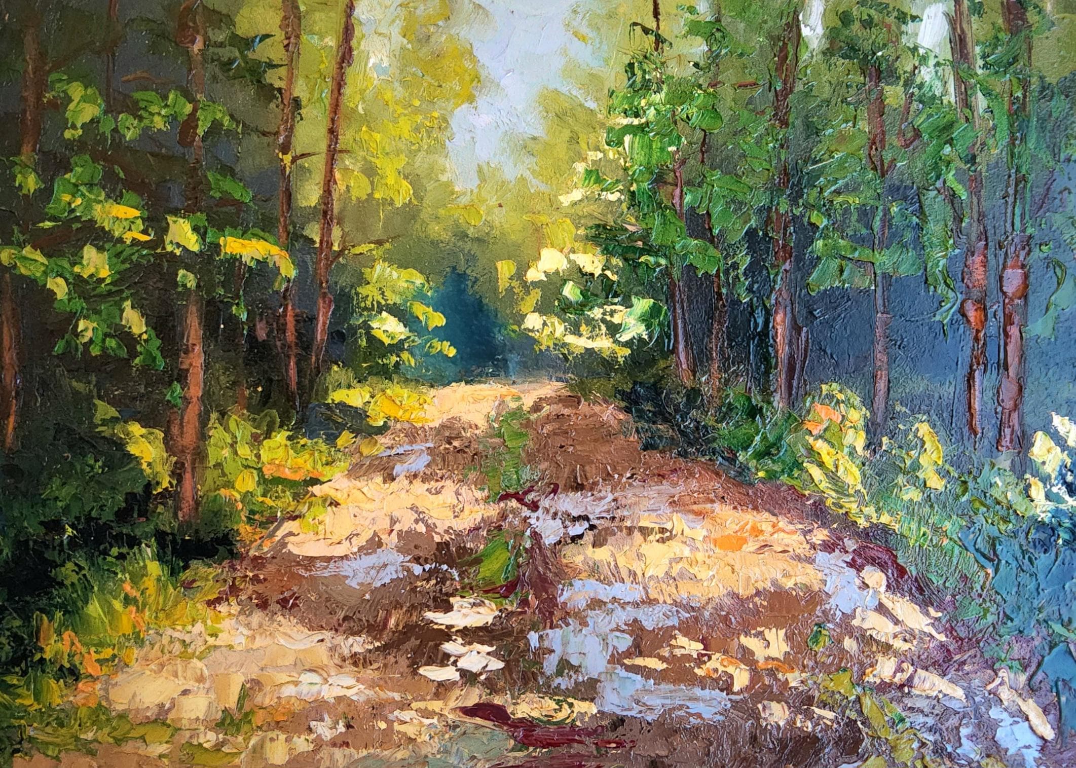 Forest Path Oil Painting Textured Landscape Art | Original Impasto ...