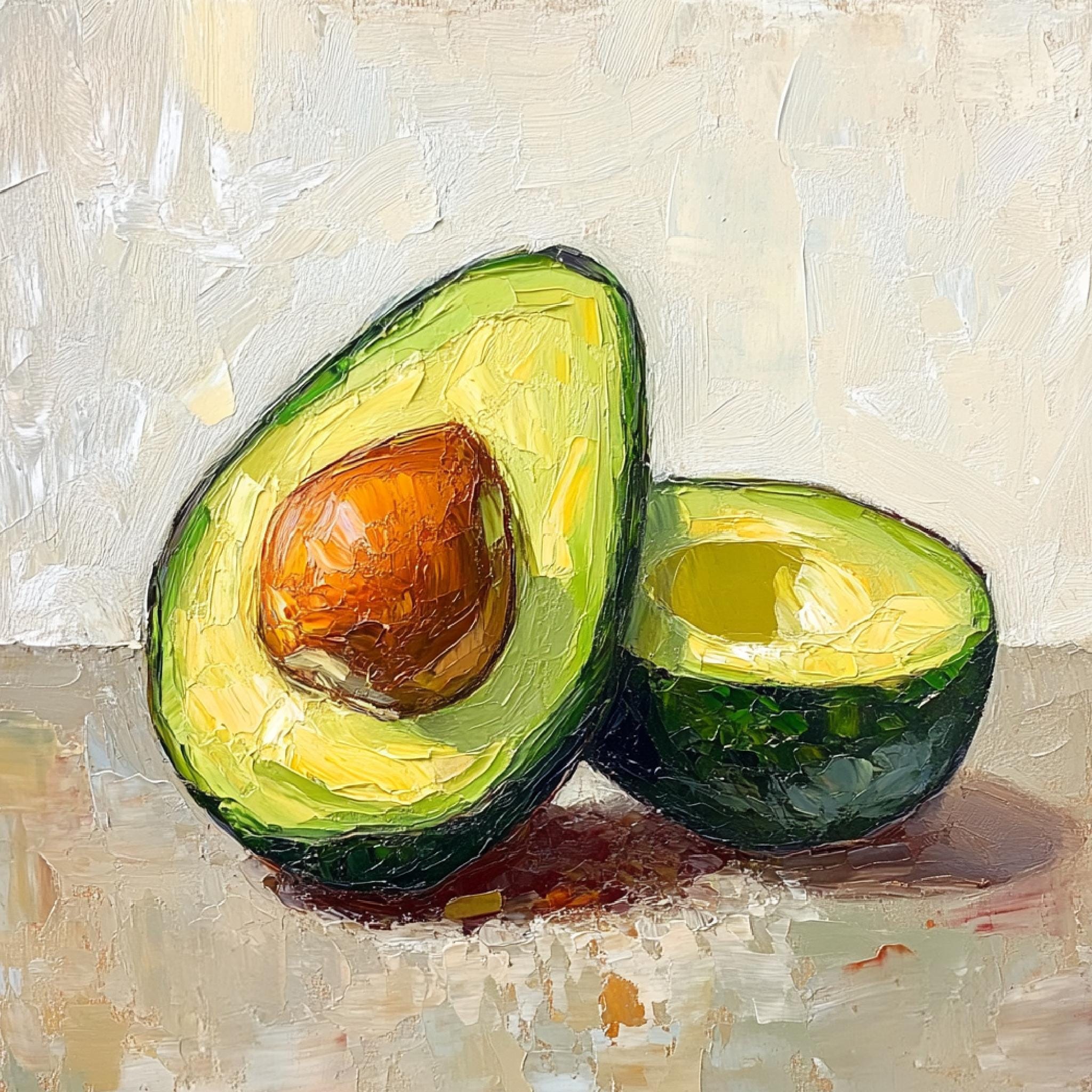 わ*う様 定価10万 SUGARHILL FADED PAINTER OVERA Avocado Oil Painting, Impasto Still Life, Textured Food Art
