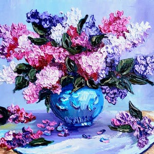 Lilac Original Art Flowers Impasto Artwork Spring Wall Decor Still Life Blooming Painting Mother&#39;s Day Personalized Gifts by TatianKoArt