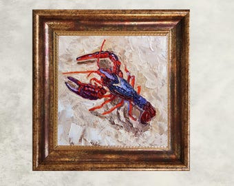 Crawfish Oil Painting: Small Still Life Seafood Art, Kitchen Decor by TatianKoArt