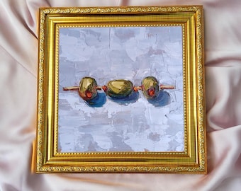 Olives Oil Painting: French Country Kitchen Still Life Art (6x6)