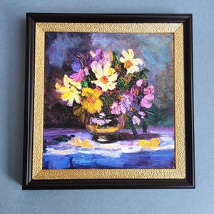 Flower Painting Purple And Yellow Petunia Original Art Small Impasto Oil Painting Still Life With Flowers In A Vase Gift For Her