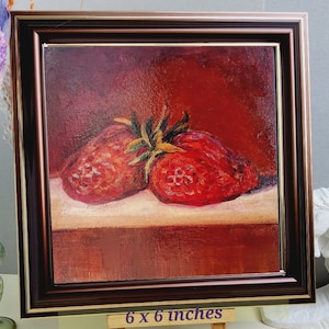 Strawberry Still Life Oil Painting: Small Kitchen Decor 6x6
