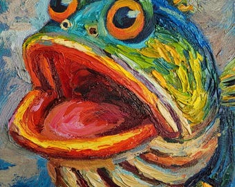 Surprised Sardine Oil Painting | Impasto Fish Art | Coastal Kitchen Wall Decor | Original Palette Knife by TatianKoArt