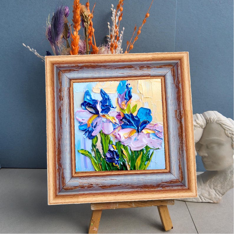 Impasto Iris Painting: Floral Still Life, Original Oil Art 4x4 - Etsy