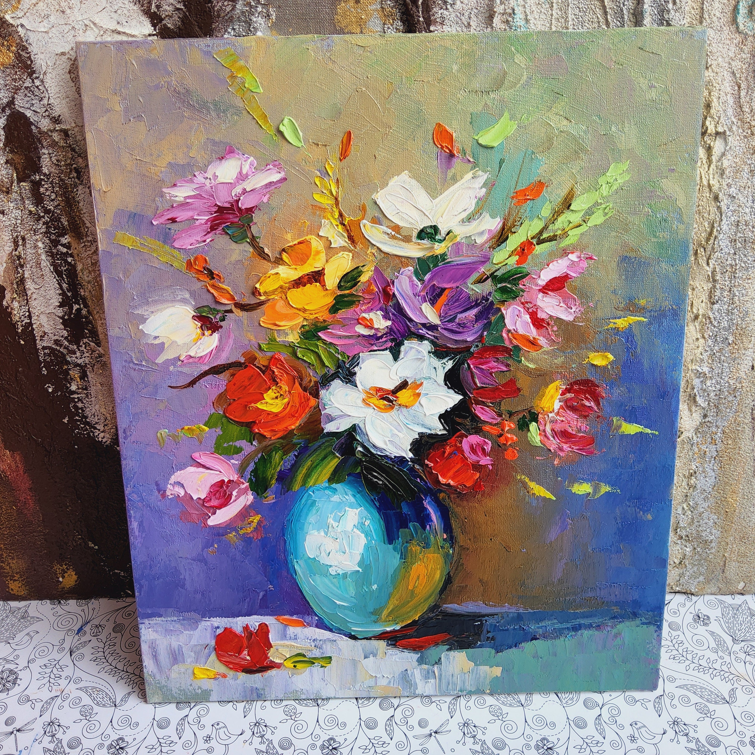 Daisy Cosmea Flower Painting 10x12 Original Art Flower