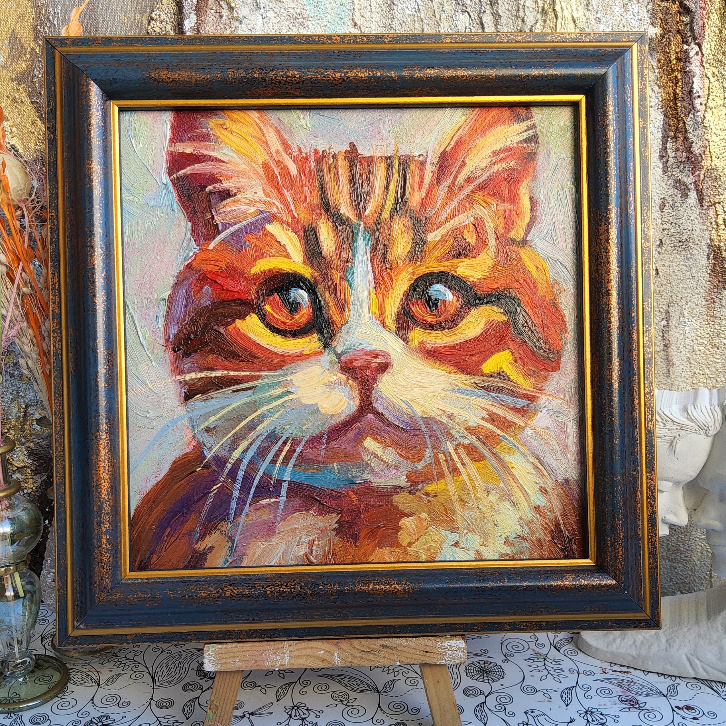 Orange Tabby Cat Art: Original Impasto Oil Painting, Pet Portrait