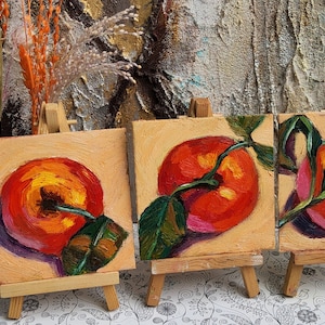 Clémentine nature morte peinture à l'huile 4 x 4 art miniature original oeuvre de fruits petite peinture agrumes art cuisine de campagne française image 9