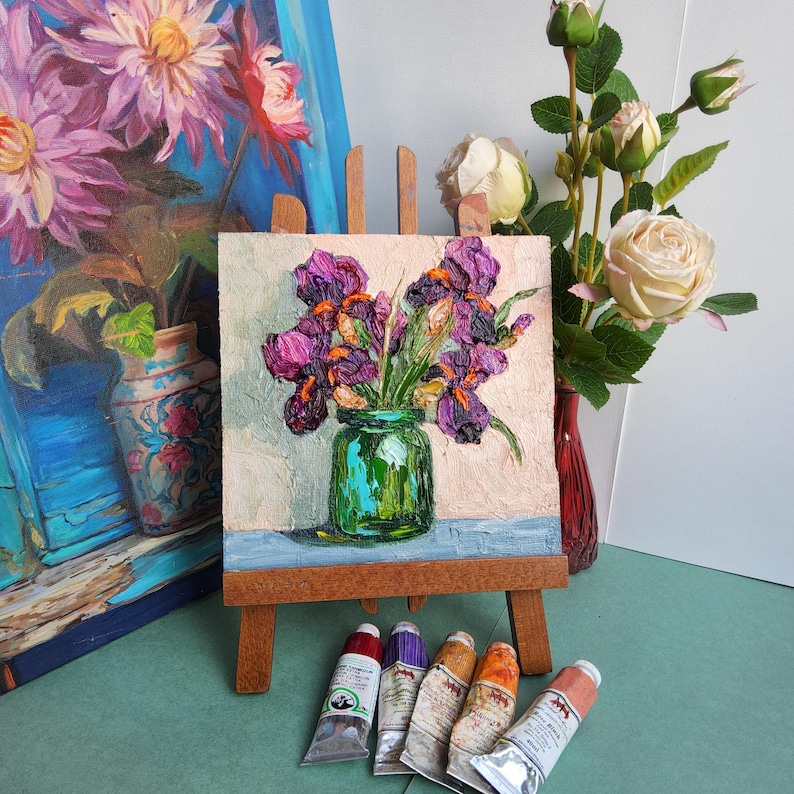 Purple Irises Oil Painting: Floral Still Life Impressionism - Etsy ...