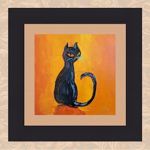 Black Cat Oil Painting Original Art Impasto Oil Painting Animal Painting Small painting 6x6 Unique Pet Gift TatianKoArt