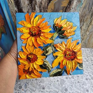 Sunflower Oil Painting Original Art 8x8 Impasto Art Home Decor ...