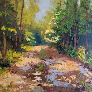 Forest Oil painting  Woodland Landscape Wall Art forest path artwork