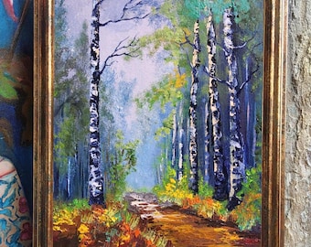 Autumn Forest Impasto Oil Painting: Landscape - 8x10 Canvas Art by TatianKoArt