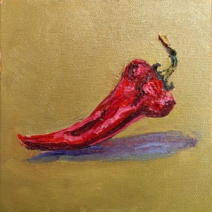 Red hot Pepper Original Art 6x6 Impasto Oil Painting chili hot pepper art Still Life Food Wall Art Impressionist Artwork – TatianKoArt