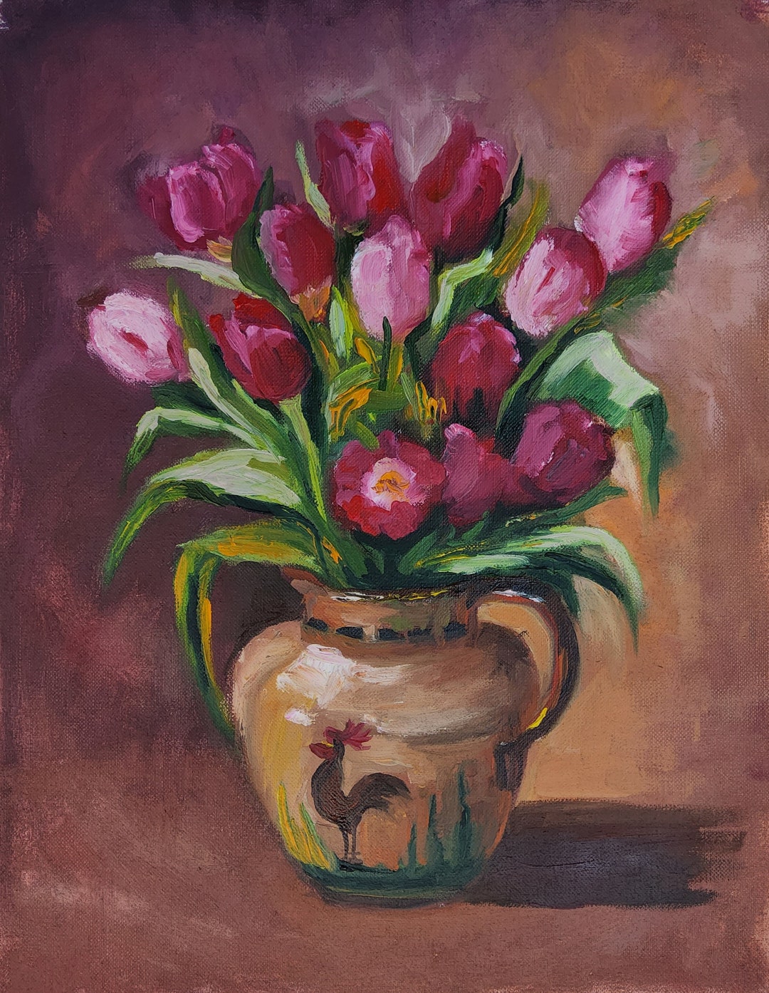 Tulip Painting Original Art Flower Oil Painting Still Life Impasto ...