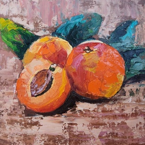 Peach painting Original Art Oil still life Painting Fruit artwork impasto painting Small Oil Painting kitchen Wall Decor 8x8 in TatianKoArt