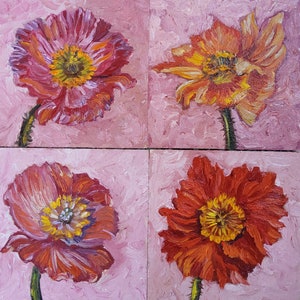 Flor de amapola original Mini pintura al óleo 4x4 Naturaleza muerta Colección floral individual Obra de arte original Regalo para el hogar Amapola para ella TatianKoArt