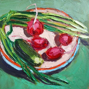 Radishes and cucumbers original oil painting Kitchen Original Art Fresh vegetables Still life Oil Painting Impasto Food Artwork TatianKoArt