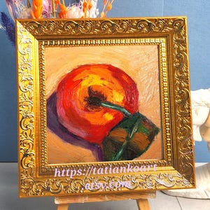 Clementine still life oil painting 4x4 original miniature art Fruit artwork Citrus Small Painting French country kitchen art