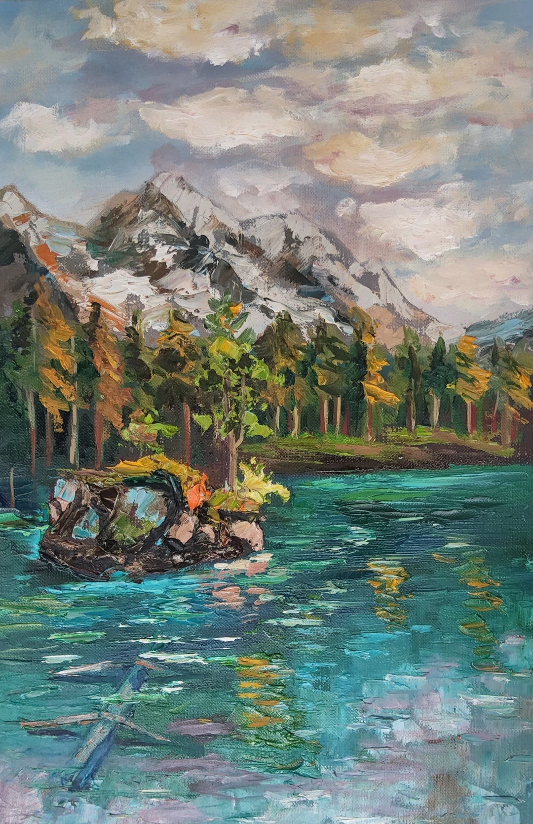 Mountain Lake Painting Original Textured Oil Painting Landscape Wall ...