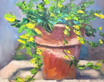 Houseplant Original Oil Painting: Still Life Floral Art, 8x8