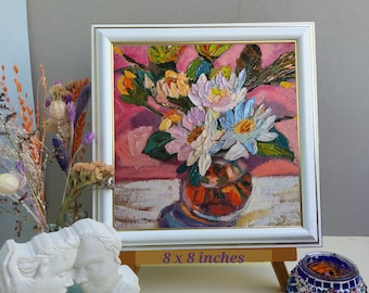 Daisy Oil Impasto Painting: Small Floral Art