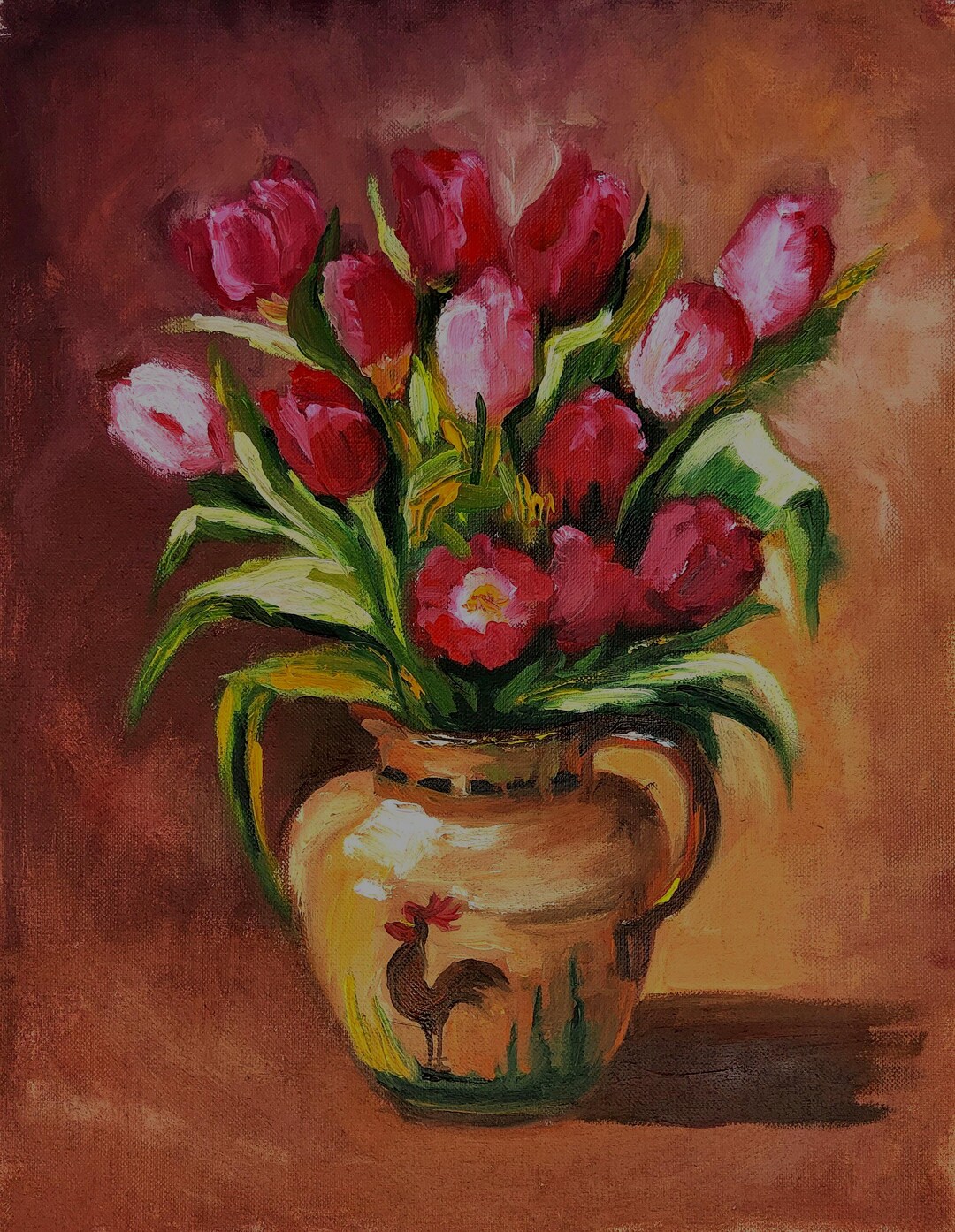 Tulip Impasto Oil Painting: Floral Still Life Canvas Art by Tatiankoart ...