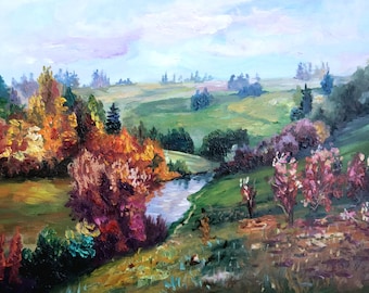 Autumn Forest Oil Painting  Textured Landscape Wall Art | Original Fall Scene by TatianKoArt