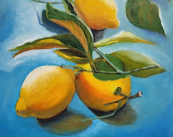 Lemons Oil Painting: Original Still Life Fruit Art