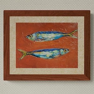 Sardines original oil painting 5x7 Sardine Art fish art Sardines still life oil painting miniature French country kitchen art by TatianKoArt