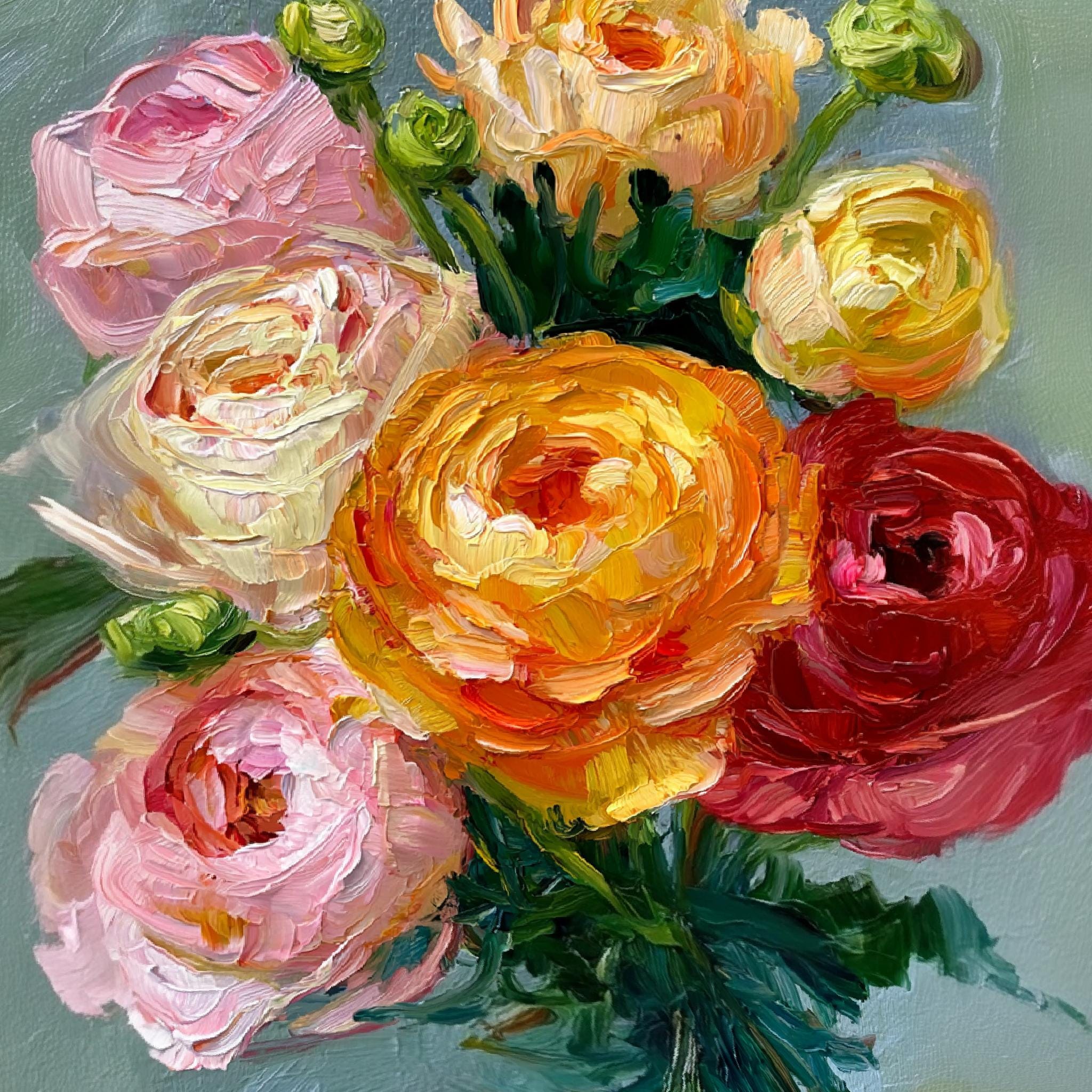 No.580 F3　エルフと白馬　ラナンキュラス　桜　風景画　アクリル画 Original Ranunculus Painting - Etsy
