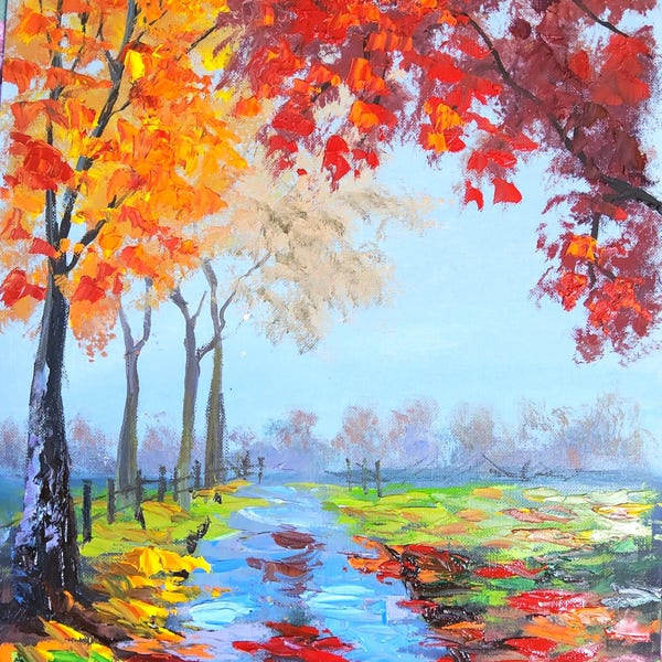 Autumn Forest Oil Painting: Impasto Fall Landscape Art (8x10 in)