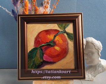 Clementine still life pittura a olio 4x4 arte in miniatura originale Opera d'arte di frutta Citrus Small Painting Arte della cucina di campagna francese di TatianKoArt