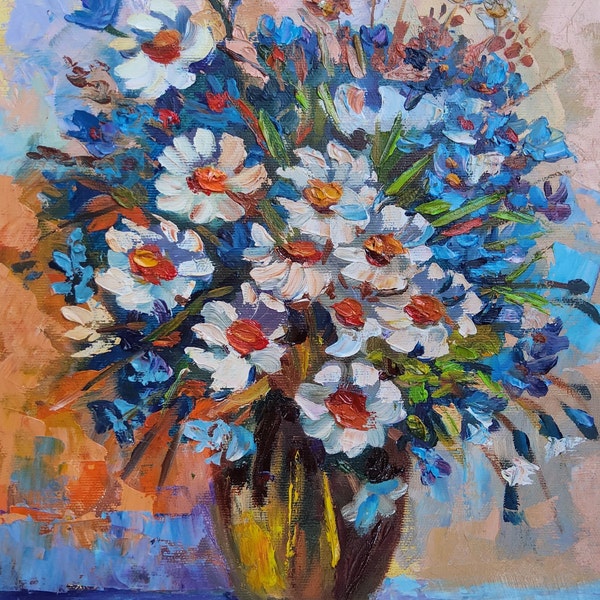 Gänseblümchen Malerei Blumenduft Originalkunstwerk Ölgemälde Stillleben Original Kunstwerk Küche Wanddekor Charmante Vase 213x300 in TatianKoArt