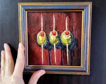 Olives Still Life Oil Painting: Miniature Kitchen Wall Art (6x6)