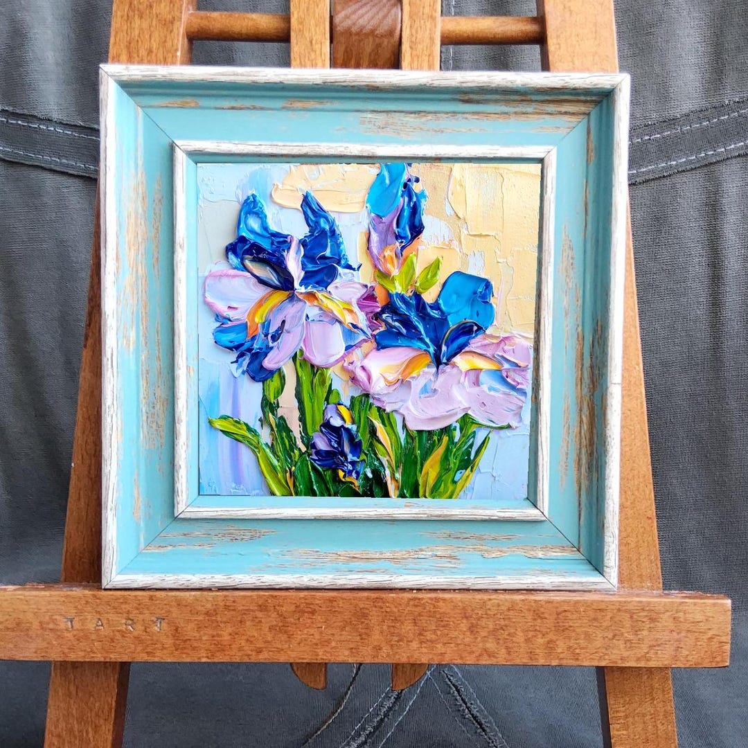 Impasto Iris Painting: Floral Still Life, Original Oil Art 4x4 - Etsy