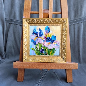 Impasto Iris Painting: Floral Still Life, Original Oil Art 4x4 - Etsy