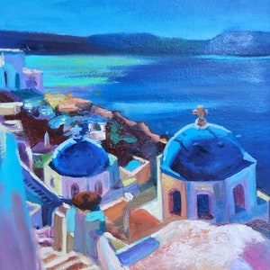 Santorini schilderij olieverfschilderij landschap canvas kunst Griekenland originele kunstwerken inspirerende kunst klein schilderij 10 x 10 inch TatianKoArt